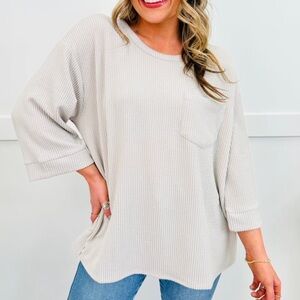 ANDREE BY UNIT Light Gray Waffle Knit Long Sleeve Top